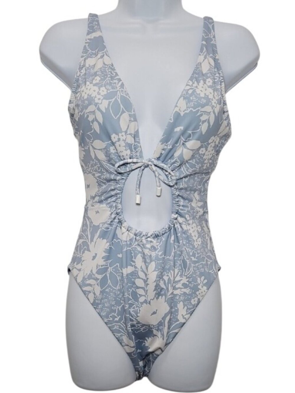 Sanctuary One Piece Swimsuit New Medium Blue White Floral Women's Beach